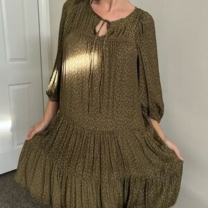 Ophelia Roe Olive Green Boho Dress: Size M